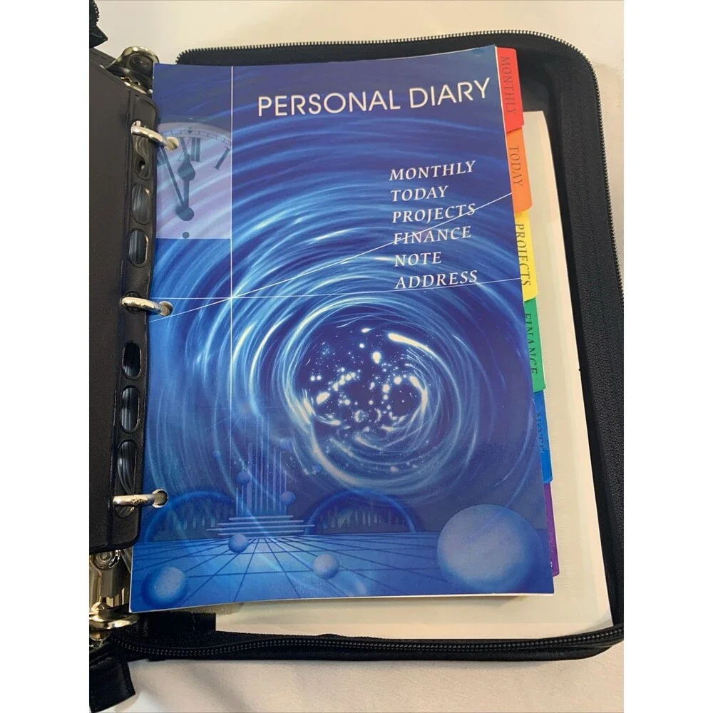Personal Management System  Not Dated + Solar Calculator Zip Leather Case VTG